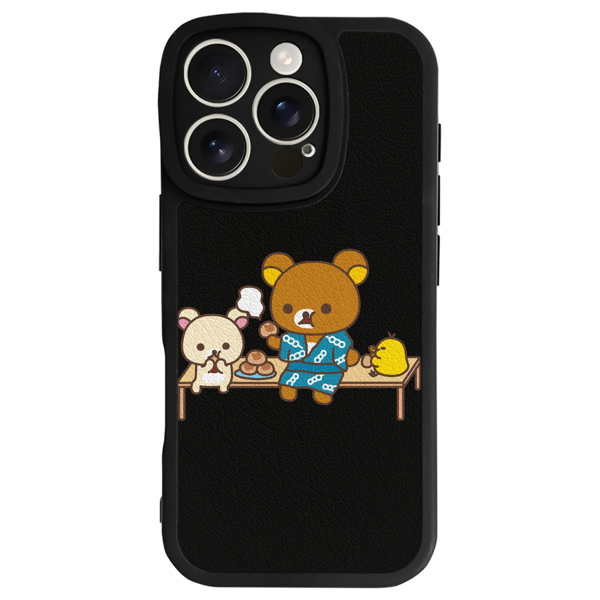 （画像用） リラックマ リラックマ キイロイトリ Rilakkuma Korilakkuma Kiiroitori 【iPhone 16シリーズ対応】シリコンスマホケース（レザー調） 材質：シリコン